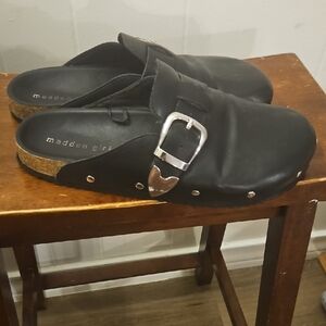Madden Girl Black Clogs with Silver Buckle